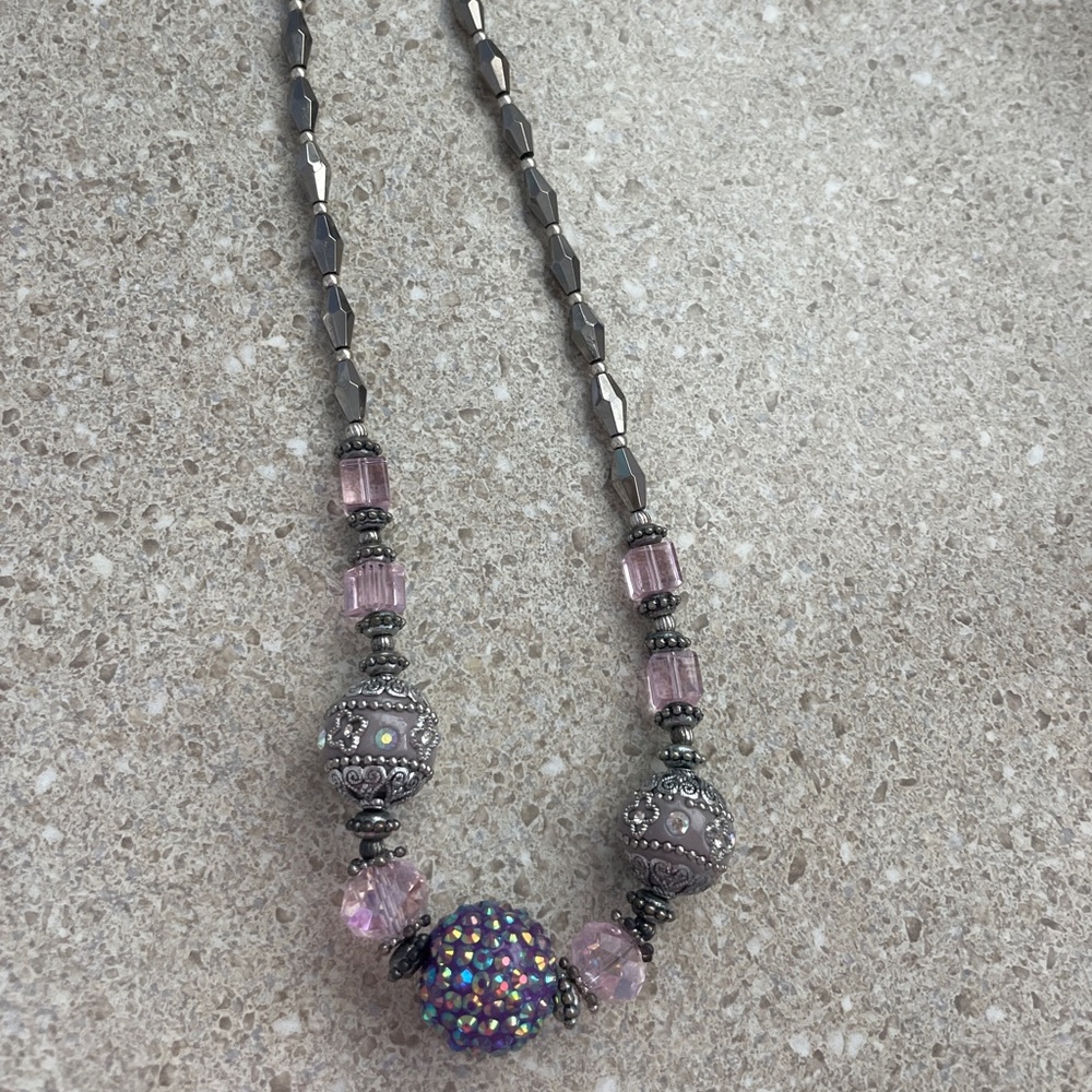 Sparkly Mauve-Pink Glass Beaded Necklace